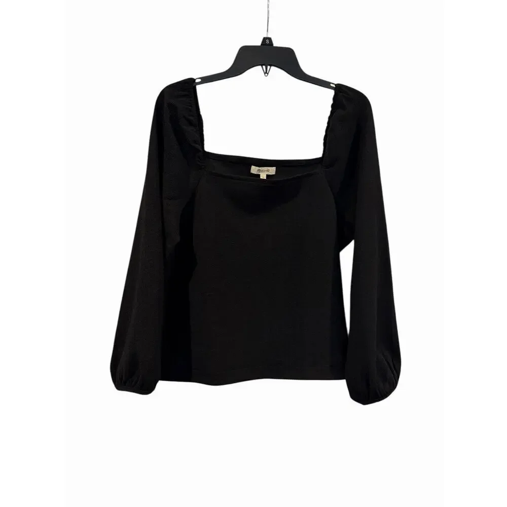 Madewell Crepe Black Square Neck Women’s Large Puff Sleeve Romantic